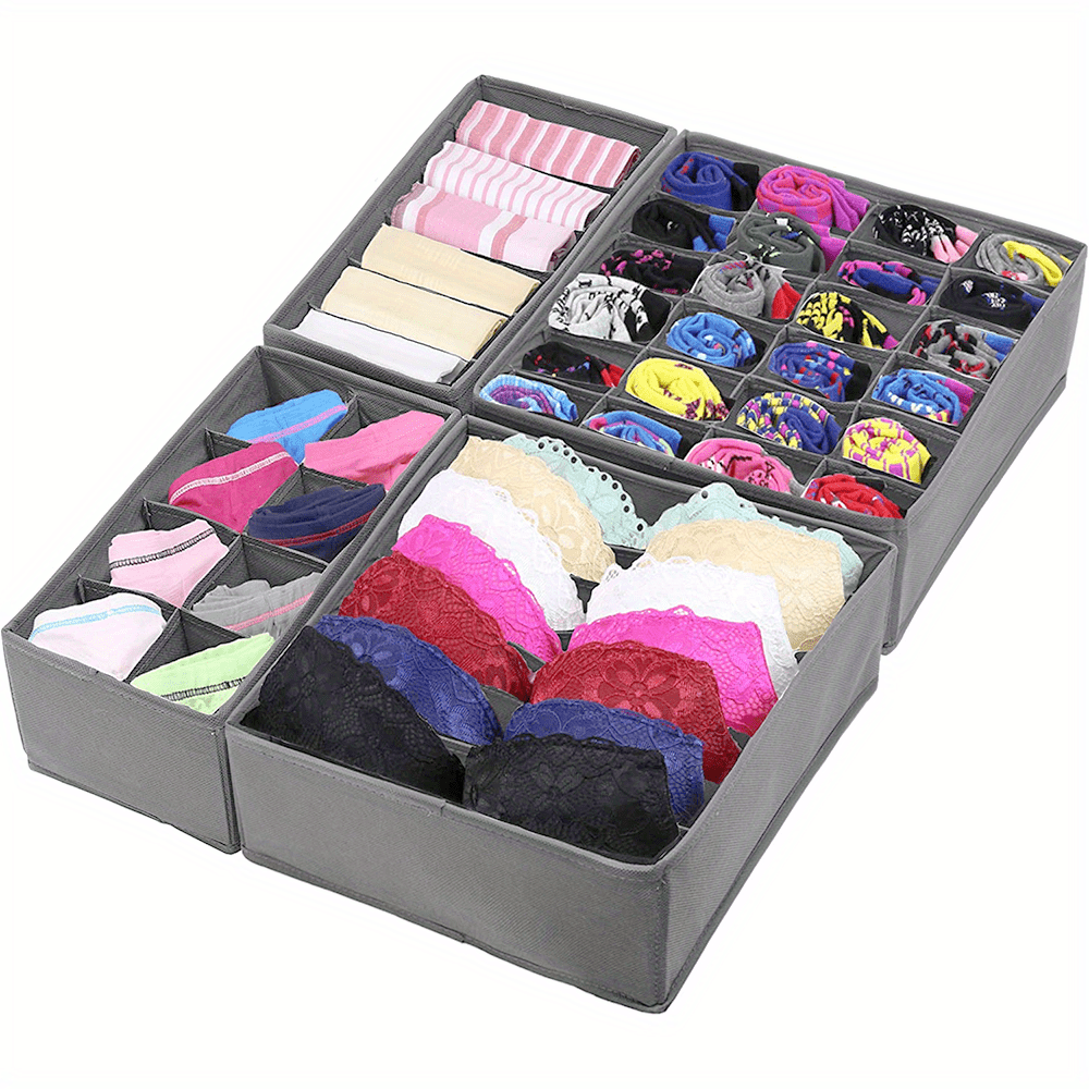 Grey 24 Cell Collapsible Closet Cabinet Organizer for Storing Socks, Bras, Handkerchiefs, Ties, Belts - 1/2 Pack Sock Drawer Organizer Divider and Underwear Storage Box