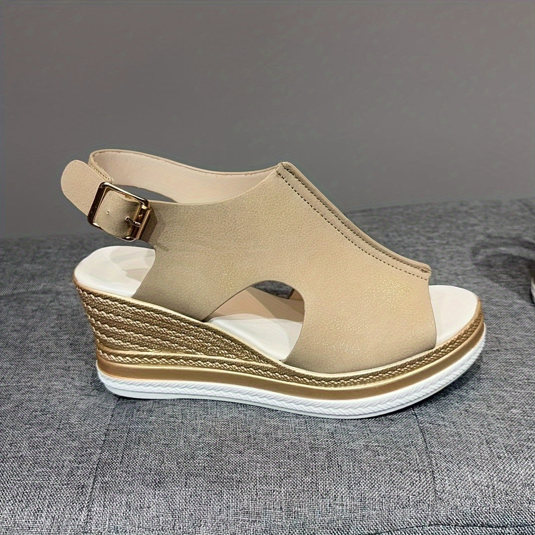 New material fish mouth sandals with thick-soled wedge heel.