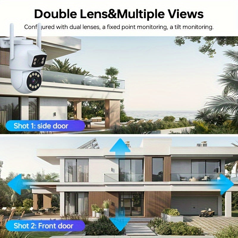 Cutting-edge Design, Advanced Dual-Camera Security System - Connects to WiFi, Features Two-Way Audio, Compatible with Smartphones & Tablets, No Batteries Required - Ideal for Monitoring Home, Office, School, or Shop (SD Card Sold Separately)