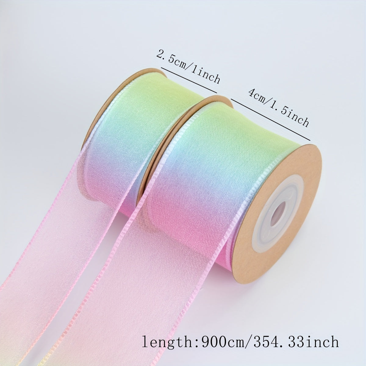 1 roll of rainbow gradient transparent organza ribbon for DIY cake packaging, gift wrapping, and party decoration