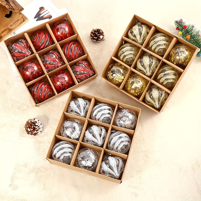 1 box of 9 8cm Christmas balls for wholesale holiday decorations and gifts. Ideal for venue layout, Valentine's Day, Christmas, and holiday parties.