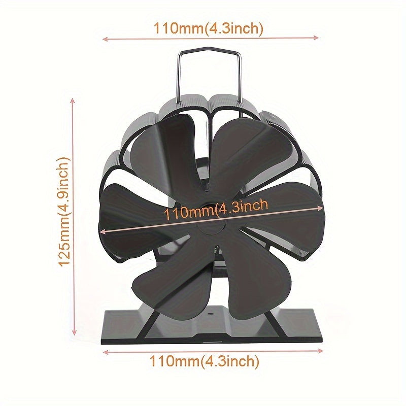 Non-electric 6-blade wood stove fan for efficient heat distribution, ideal for fall and winter. Portable accessory for fireplaces and log burners.