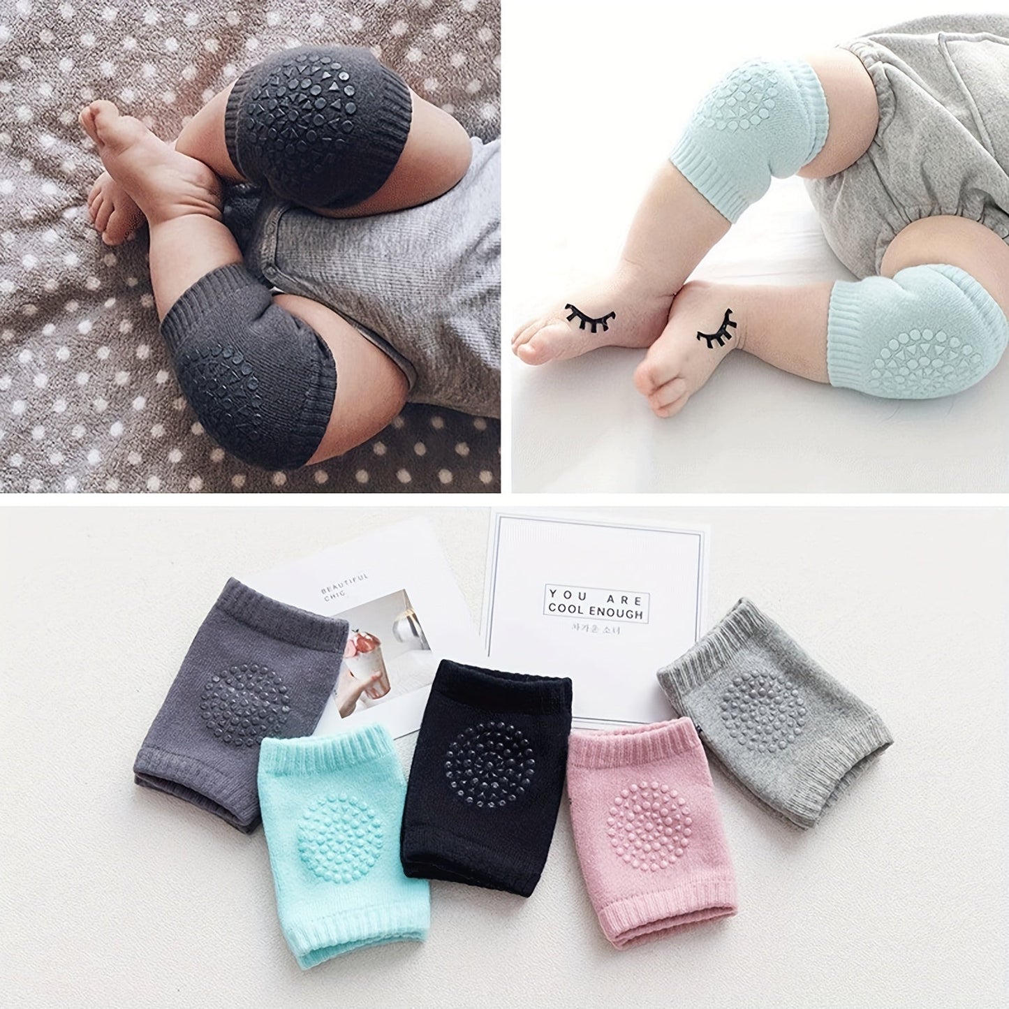 Protect your baby's knees and elbows with 5 pairs of non-slip baby knee pads designed for crawling and walking. These unisex solid color leg and elbow protectors are suitable for infants up to 36 months.