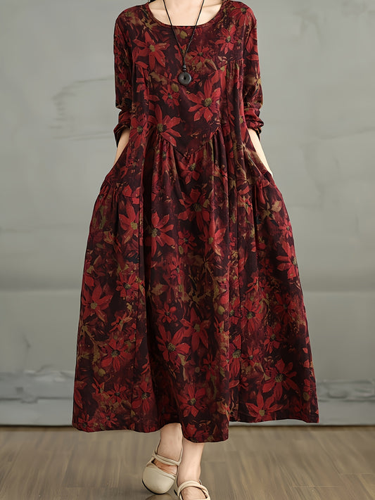 New vintage-style linen dress for women, with loose fit and slimming patchwork design.