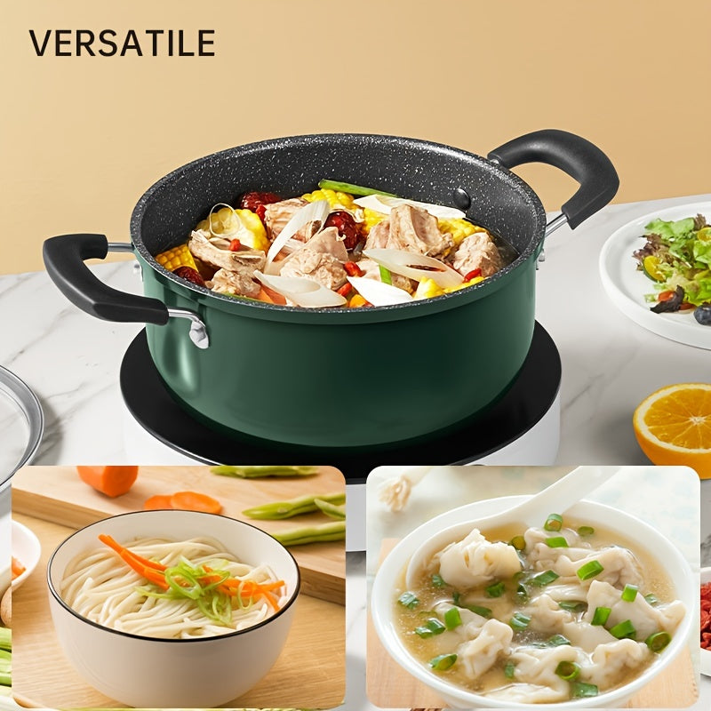 22cm Multi-Purpose Stew Pot with Glass Lid by Cooker King - Non-Stick, PFOA-Free, Suitable for Induction and Gas Stovetops, Features Dual Handles for Soup and Noodles