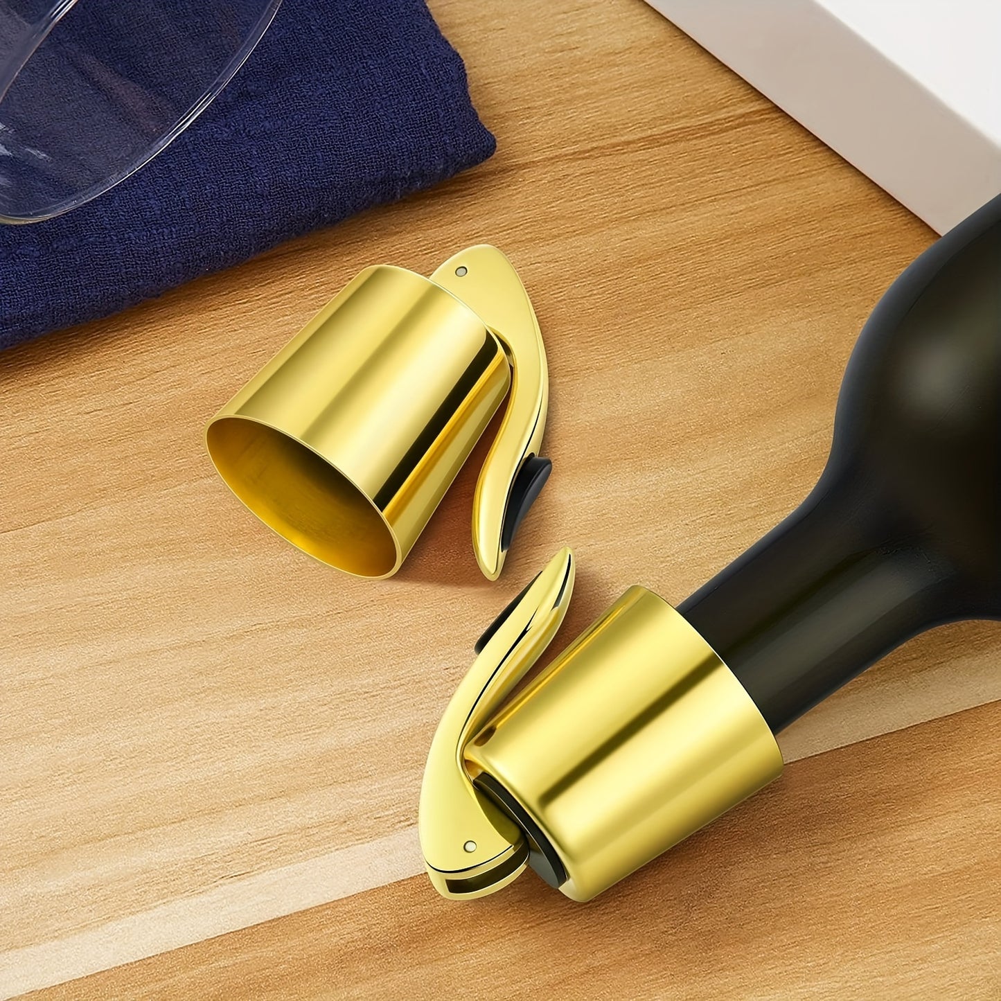 Set of 2 wine bottle stoppers with silicone sealers for keeping wine fresh. Ideal gift for friends, family, and parties, perfect for Christmas.