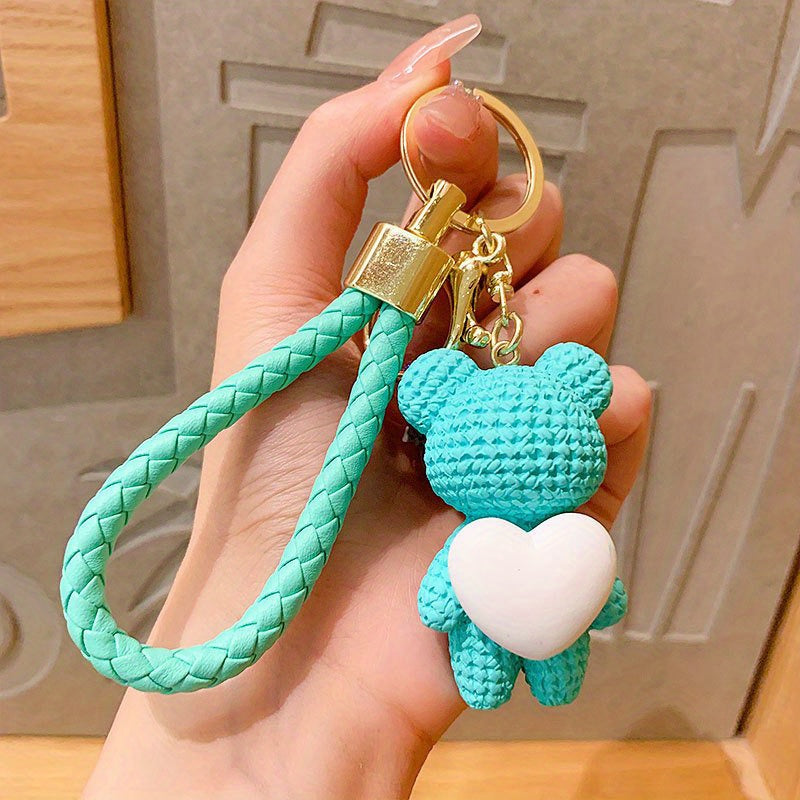 Adorable Love Heart Bear Resin Keychain Charm, Perfect Couple Keyring, Beautiful Gift for Women