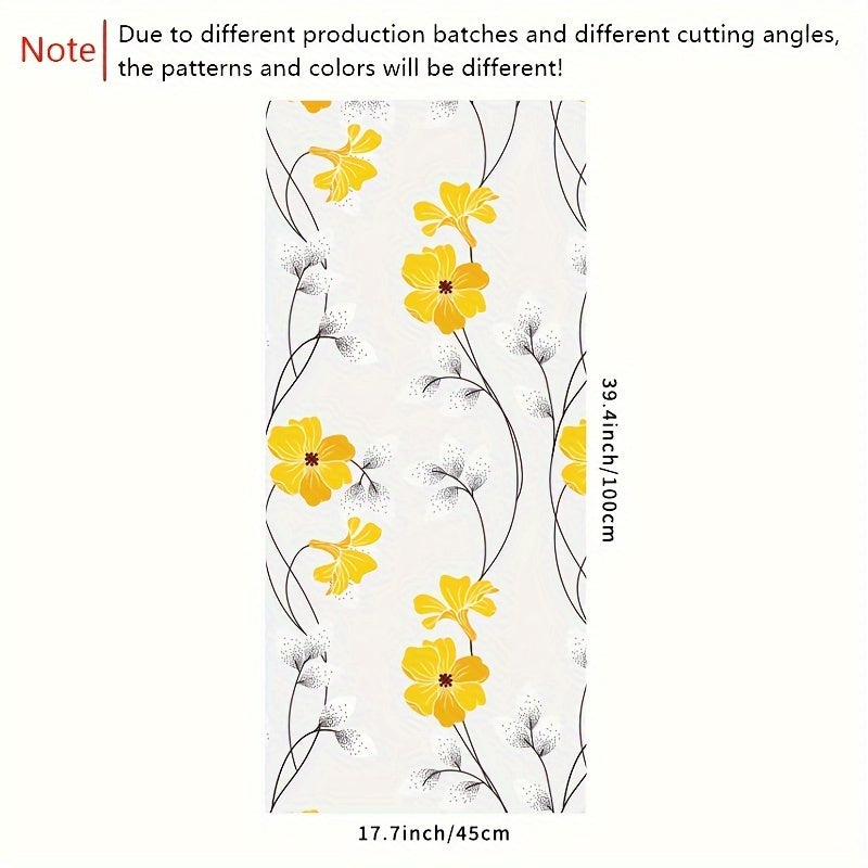 Yellow Floral Pattern Static Cling Window Film - Window Privacy Sticker for Home Decor