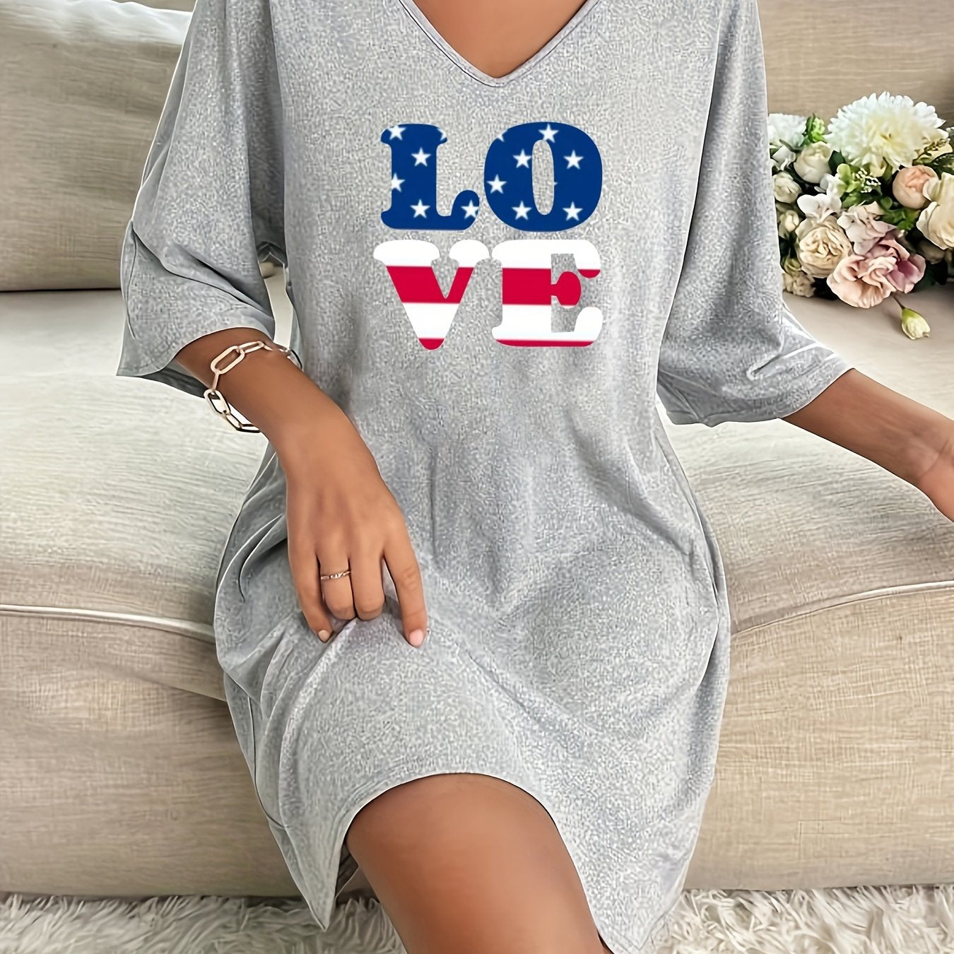 Soft and comfy lounge dresses with letter print, perfect for fall and winter.