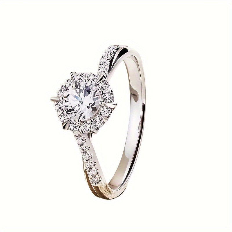 This stunning 925 Sterling Silver Ring features an elegant twisted design with a shiny Moissanite Diamond inlay, perfect for an engagement ring. It is adjustable and makes a great gift idea for ladies. Available in 0.5ct (2.29g), 1ct (2.78g), and 2ct