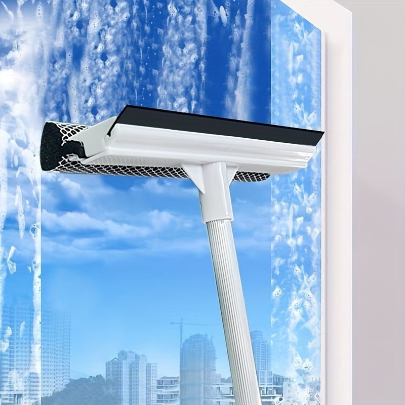 Durable plastic material dual-sided window cleaning tool that is extendable and can be used as a floor squeegee and car window brush. Perfect for cleaning living rooms, bathrooms, glass, and floors.