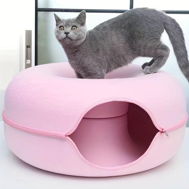 Large cat cave for multiple cats and large cats, indoor cat tunnel bed that is detachable and washable.