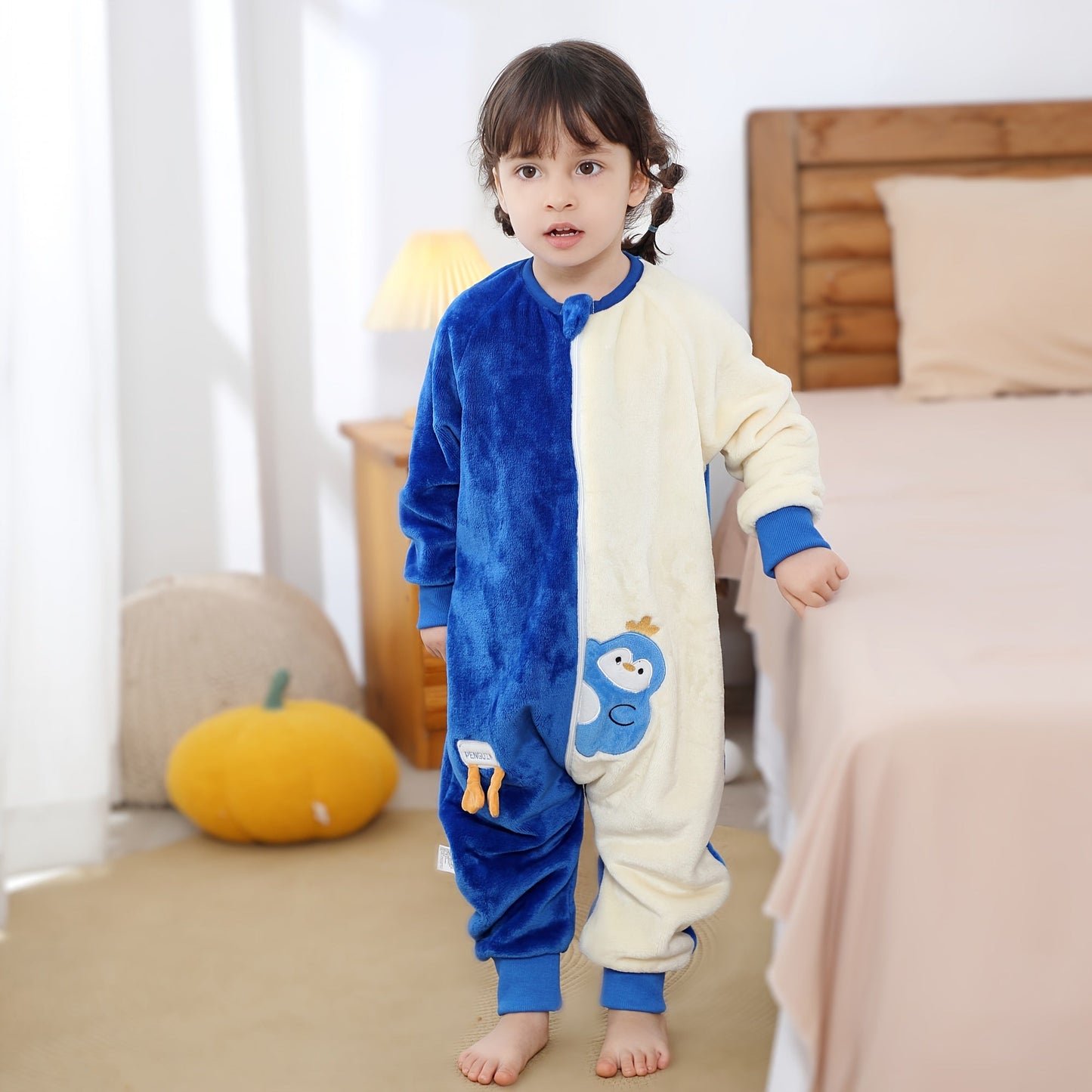 Blue MICHLEY Unisex Sleeping Bag featuring Animal Print, made of Polyester Fleece with Split Leg Design and Zipper Closure. Machine Washable and Suitable for Ages 3-6 Years.