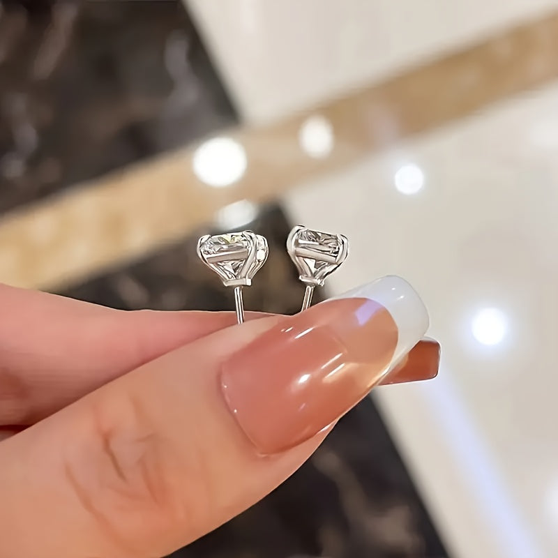 Stylish Women's Stud Earrings - Square Cubic Zirconia Set in S925 Sterling Silver, Versatile Jewelry for Everyday and Special Events, Lightweight at 3g