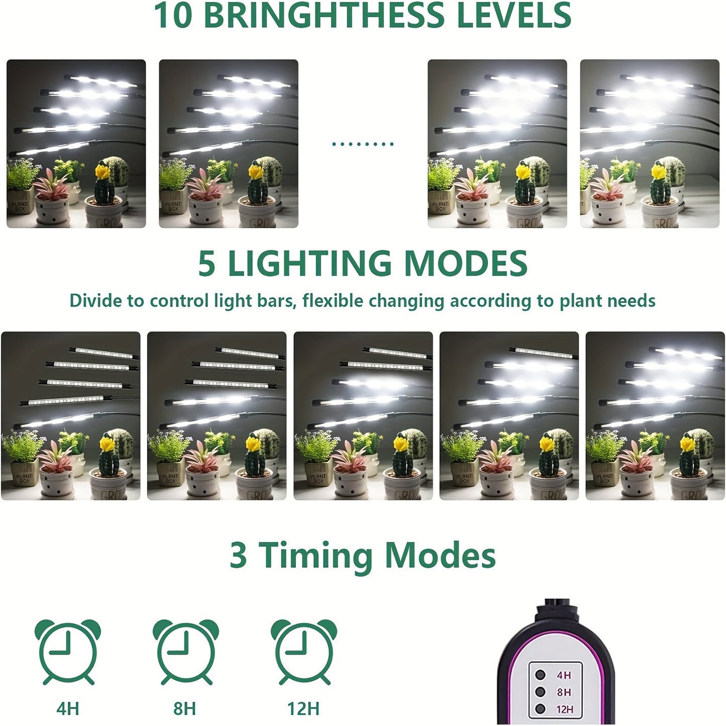 KZ 5-Head LED Grow Light with Timer - USB Powered