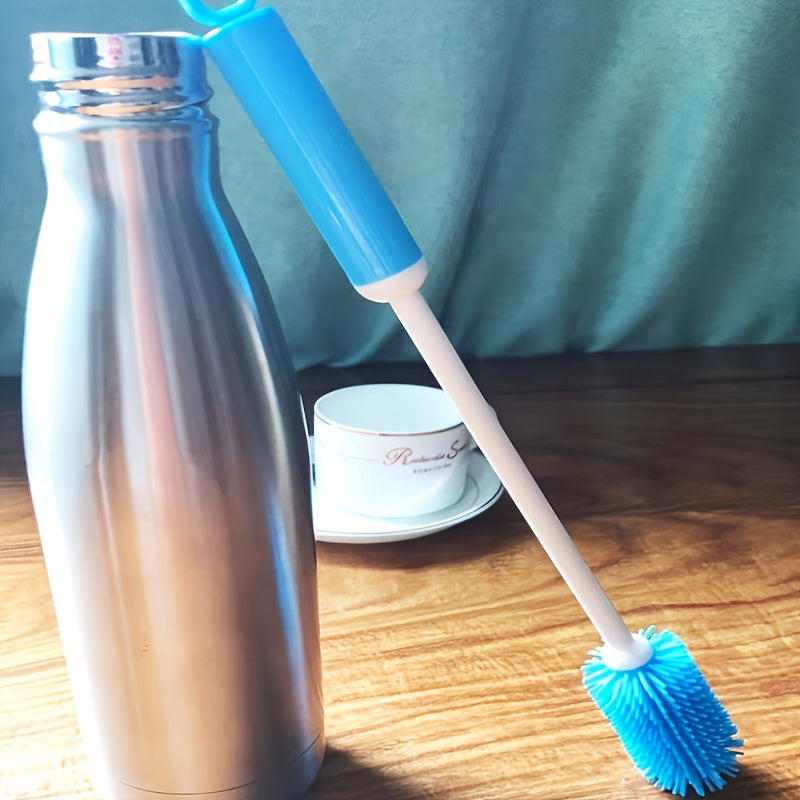 Long-Handled Silicone Cup Brush: A Versatile Cleaning Tool for Bottles, Cups, and Containers. 360-Degree Rotating Head, Reusable and Eco-Friendly with a PC Handle - No Power Required.