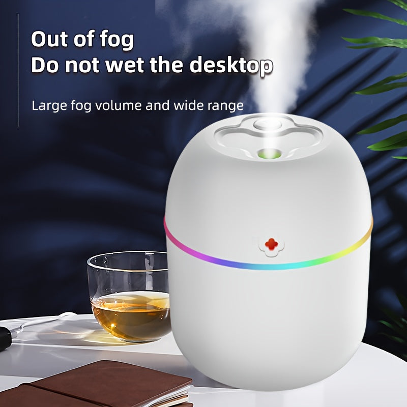 Portable USB aromatherapy humidifier with colorful lamp for bedroom, living room, office, and car. Operates at ≤36V without the need for batteries.