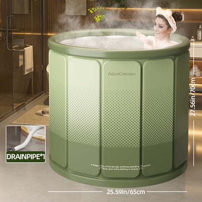 Foldable bathtub with drainage, hot & cold water, spill-proof design for home bathrooms.