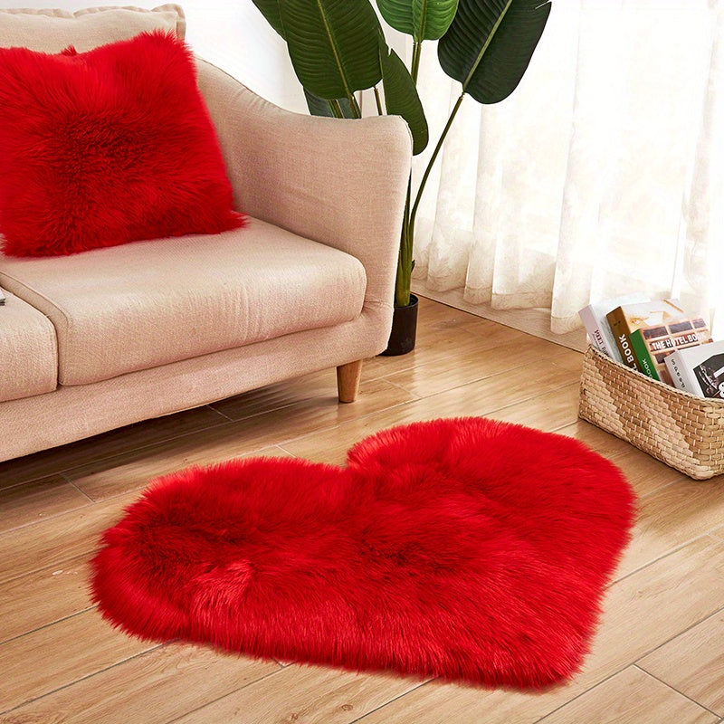 Soft Faux Sheepskin Pink Heart-Shaped Area Rug - Plush, Machine Washable, Stain-Resistant, Perfect for Adding a Touch of Cozy Elegance to Your Living Room, Bedroom, or Office