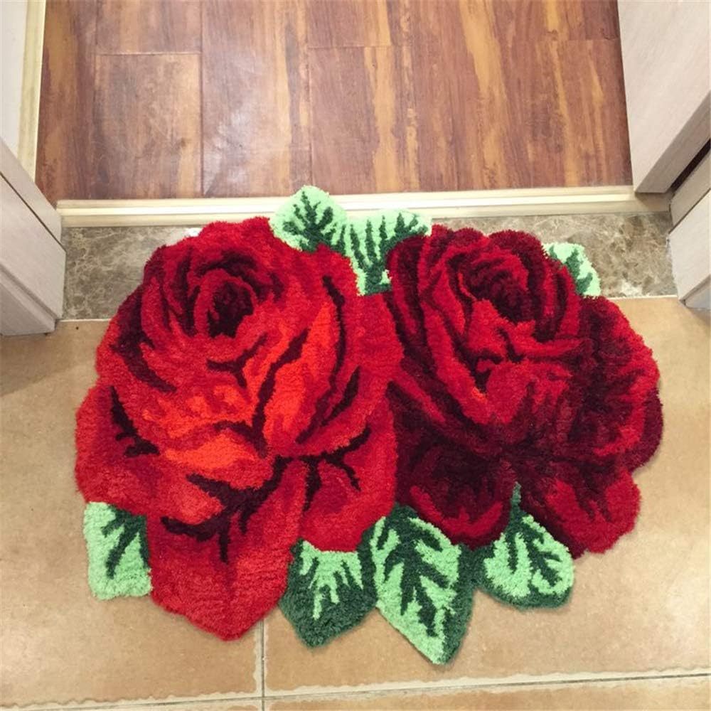 Valentine's Day Decor - Crystal Velvet Rose Flower Bath Rug with Non-Slip Backing, Made of Knit Fabric, 100% Polyester, 750gsm, 1cm Thickness, Suitable for Bathroom, Living Room, Bedroom, and Study