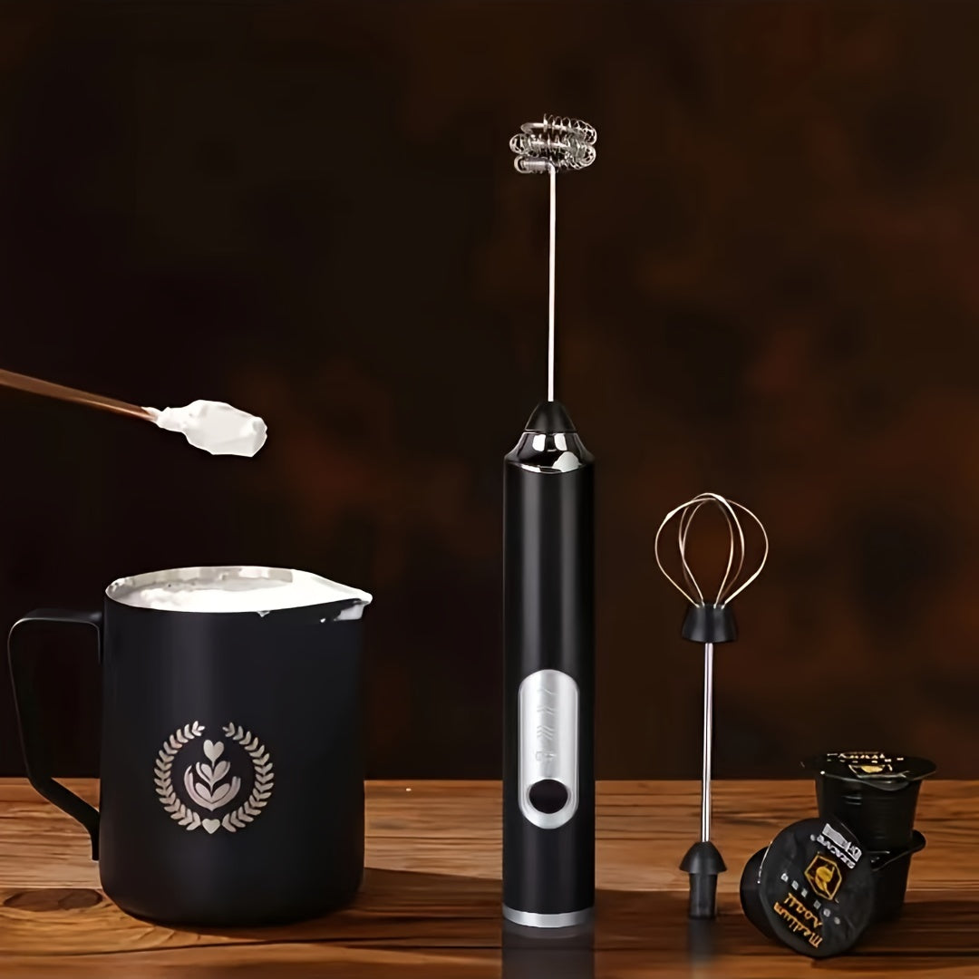 Enhance your restaurant and kitchen experience with the versatile electric handheld frother. This powerful device features USB charging, 2 durable stainless steel stirring rods, and a 3-speed frother. Ideal for effortlessly beating eggs, slush, sauces