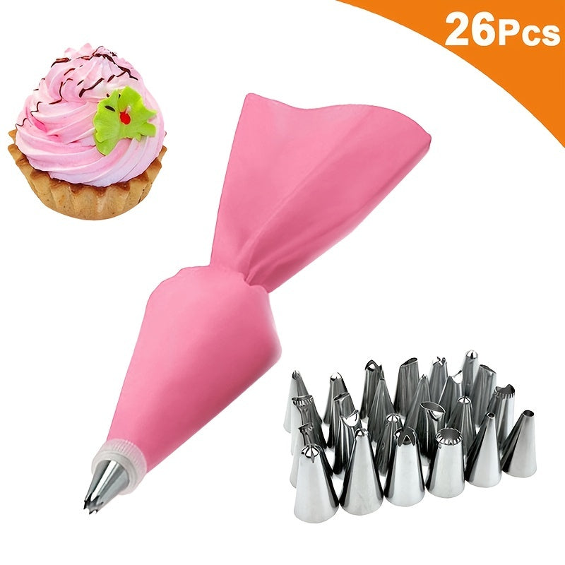 Silicone Pastry Bags Set for DIY Cake Decorating - Includes 8 and 26 Pieces with Nozzle Kit