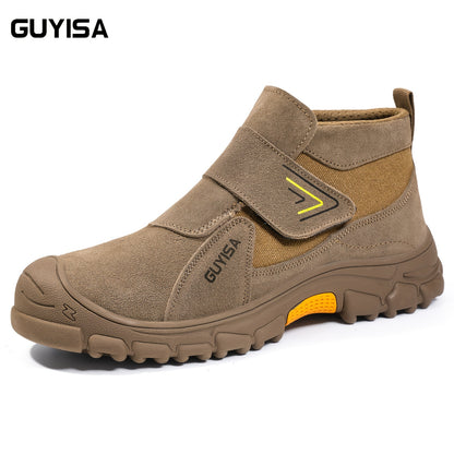 GUYISA Men'S Safety Work Shoes - Steel Toe, Round Toe, Mid-Top with Magic Tape, All-Season, Fire Retardant, Anti-Slip Rubber Sole, Breathable Fabric Lining, Durable Fabric Upper, Comfort