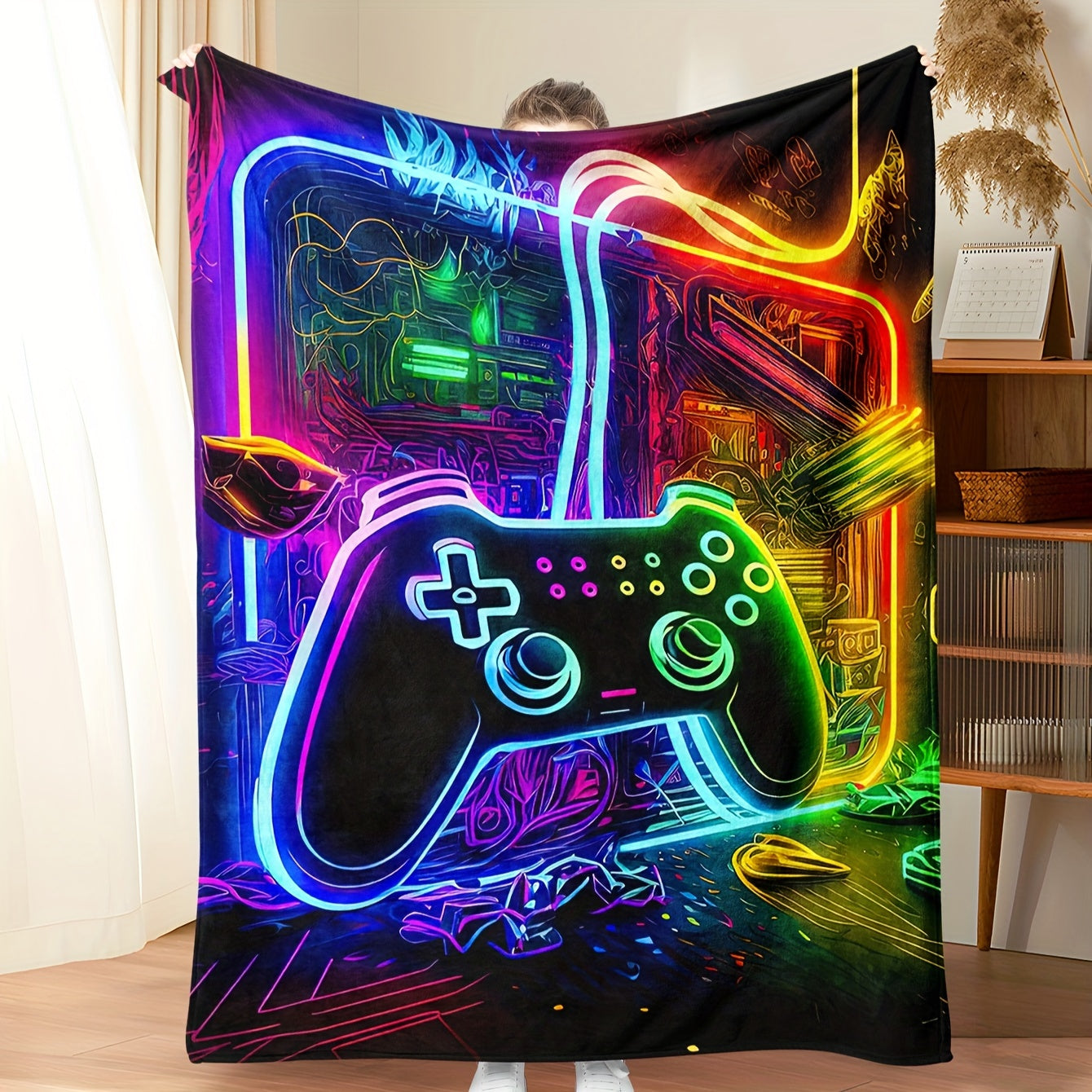 Get cozy with this versatile flannel throw blanket featuring a game controller design. Perfect for snuggling on the couch, wrapping up in bed, staying warm at the office, or keeping comfortable while camping. Makes a great all-season multi-use gift for