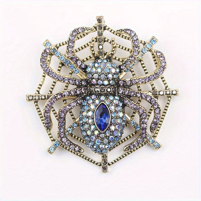 Punk Style Vintage Rhinestone Spider Web Brooch - Animal-Inspired Insect Pin for Jackets - Bold Fashion Statement Accessory