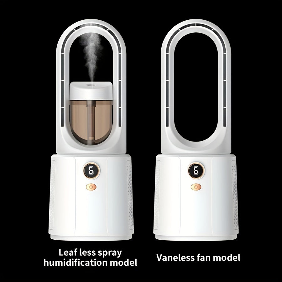 USB Rechargeable Portable Bladeless Desktop Fan with Mist Humidifier - 2200mAh Battery, ABS Material, Power Cable Included, Charging Capability