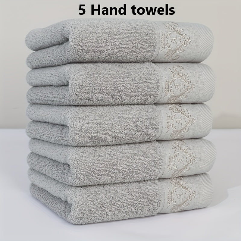 5 pure cotton towels with crown pattern embroidery, 450gsm, suitable for home bathroom and makeup room.