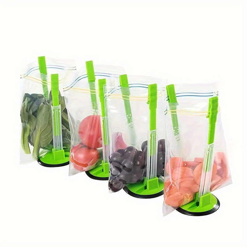 Adjustable Baggy Rack Stand - Set of 2 or 4, a convenient solution for organizing food storage bags. Perfect for bagged shelves, food preparation bags, and plastic freezing bags. This multi-purpose bag hanging device is a must-have for kitchen