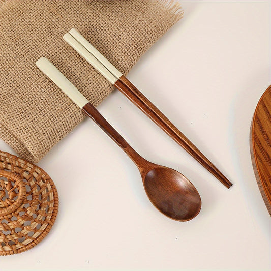 Compact and colorful wooden spoon and chopsticks set for on-the-go use in camping, travel, picnics, RVs, and offices. Versatile utensils for rice, noodles, porridge, and more. Suitable for home, restaurants, weddings, students, and as a gift.