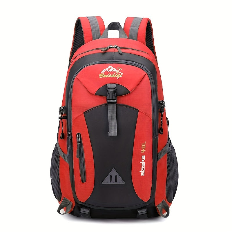 Multifunctional hiking backpack with 40L capacity, Oxford material, lightweight, adjustable shoulder straps, zip closure, polyester lining, embroidered detail, sports style, unisex for