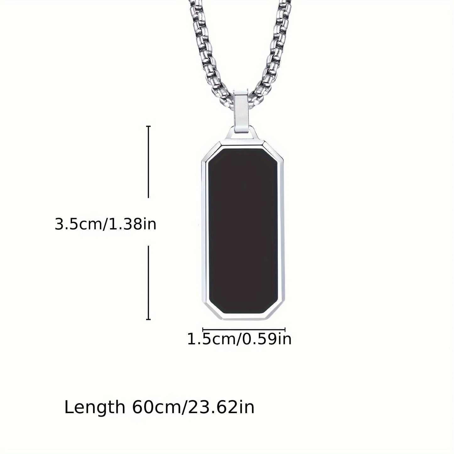 Stylish Men's Stainless Steel Necklace with Black Enamel Pendant - Durable and Ideal Gift for Him