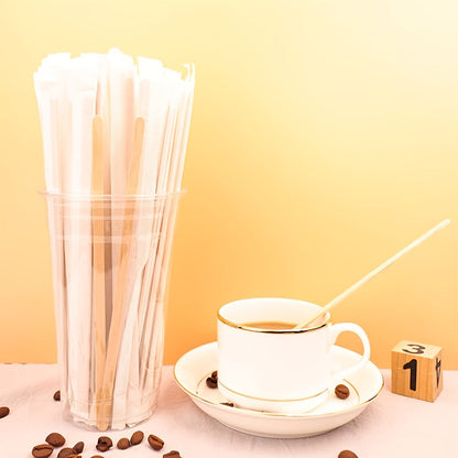 Pack of 100 Wooden Coffee Stirrers - Features Long Handles for Hot Beverage Mixing - Ideal for Combining Honey & Milk Powder - Great Addition to Your Christmas Kitchen & Dining Collection