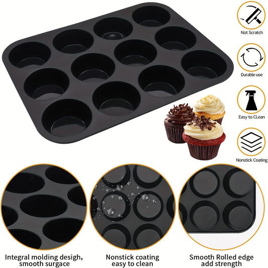 One piece of nonstick BPA free cupcake pan made from silicone, featuring 12 cups and measuring 32.51cm x 24.38cm. This regular size silicone mold is perfect for baking and a must-have kitchen gadget and accessory.