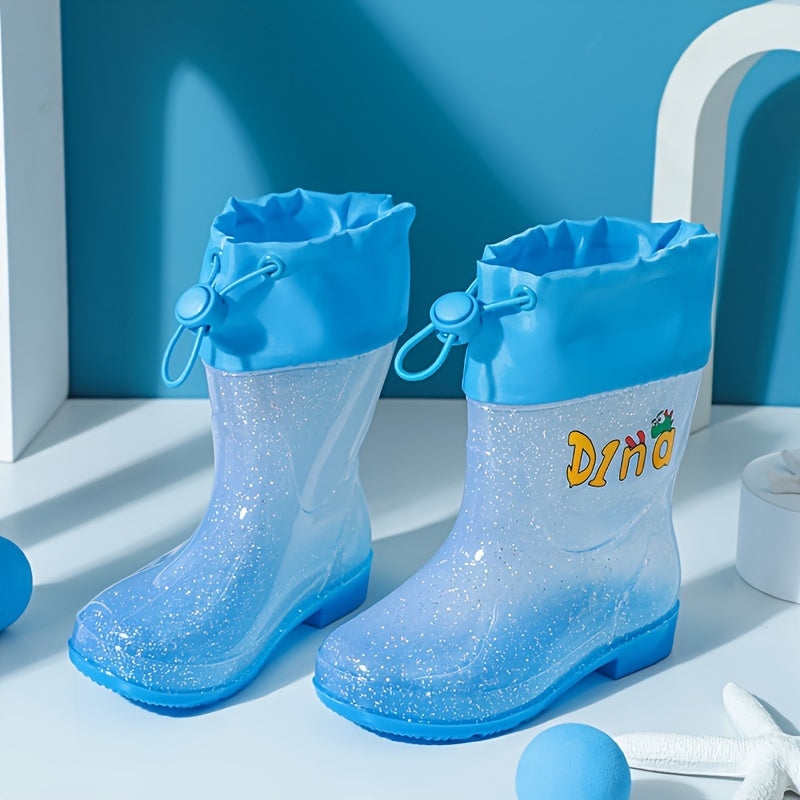 2024 Town Store Treasure: Kids' Outdoor Rain Shoes - Transparent, Letter Printed, PVC Material, Rubber Sole, Fabric Insole, Age Suitable: 14 Years and Below