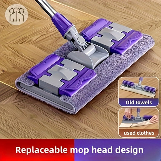 Speedy Delivery and Top-Rated! Extra Large Flat Mop Set featuring Stainless Steel Handle, Ideal for Bedroom, Kitchen, Living Room, and Wall Cleaning. Includes 2 Reusable Pads.