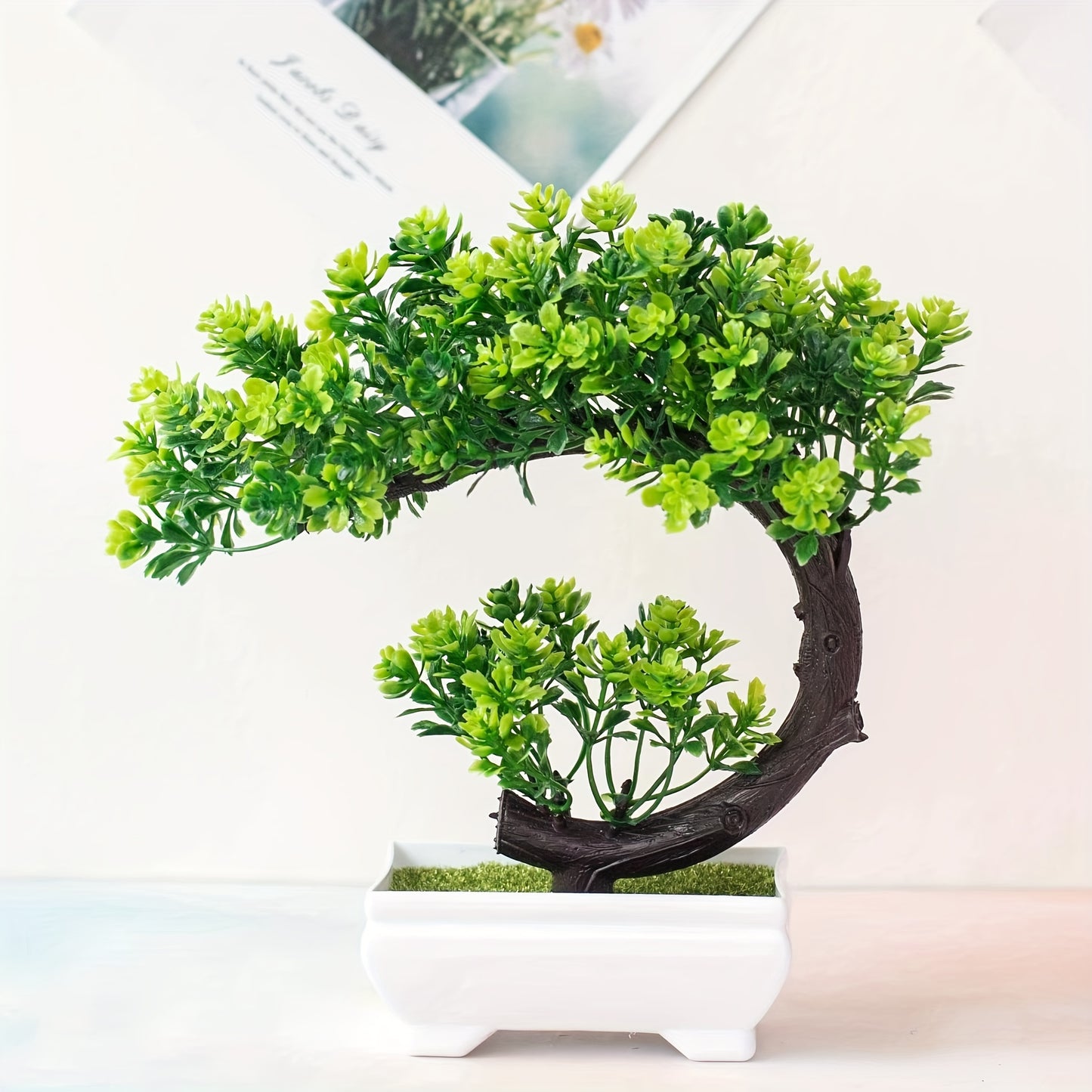 1 piece Artificial Pine Bonsai Tree, Plastic Flower Ornament in Container for Home, Room, Garden, Tabletop, Holiday Decor, No Electricity Required