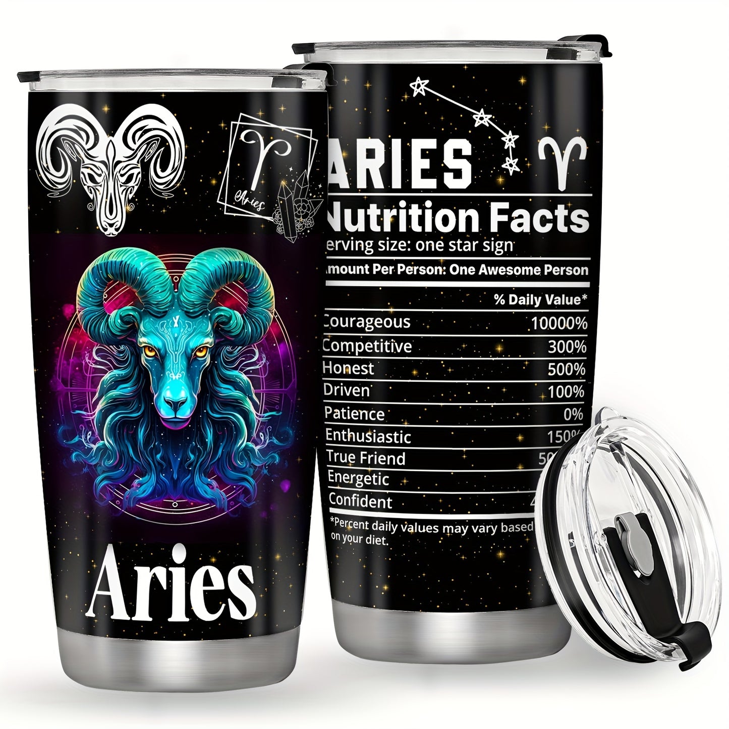 Stainless steel Zodiac Cup with double wall insulation, perfect for astrology enthusiasts. Great gift for any occasion.