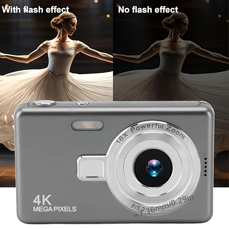 FHD 1080P vlog camera with auto-focus, 12 MP, 16x digital zoom, 2.4-inch TFT screen, portable for students.