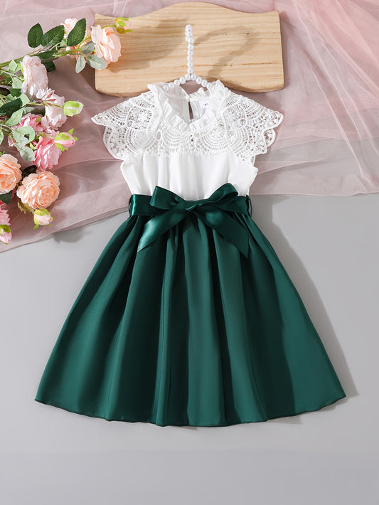 Sweet Girls Lace Sleeveless A-Line Summer Dress with Belt - Perfect for Casual Wear