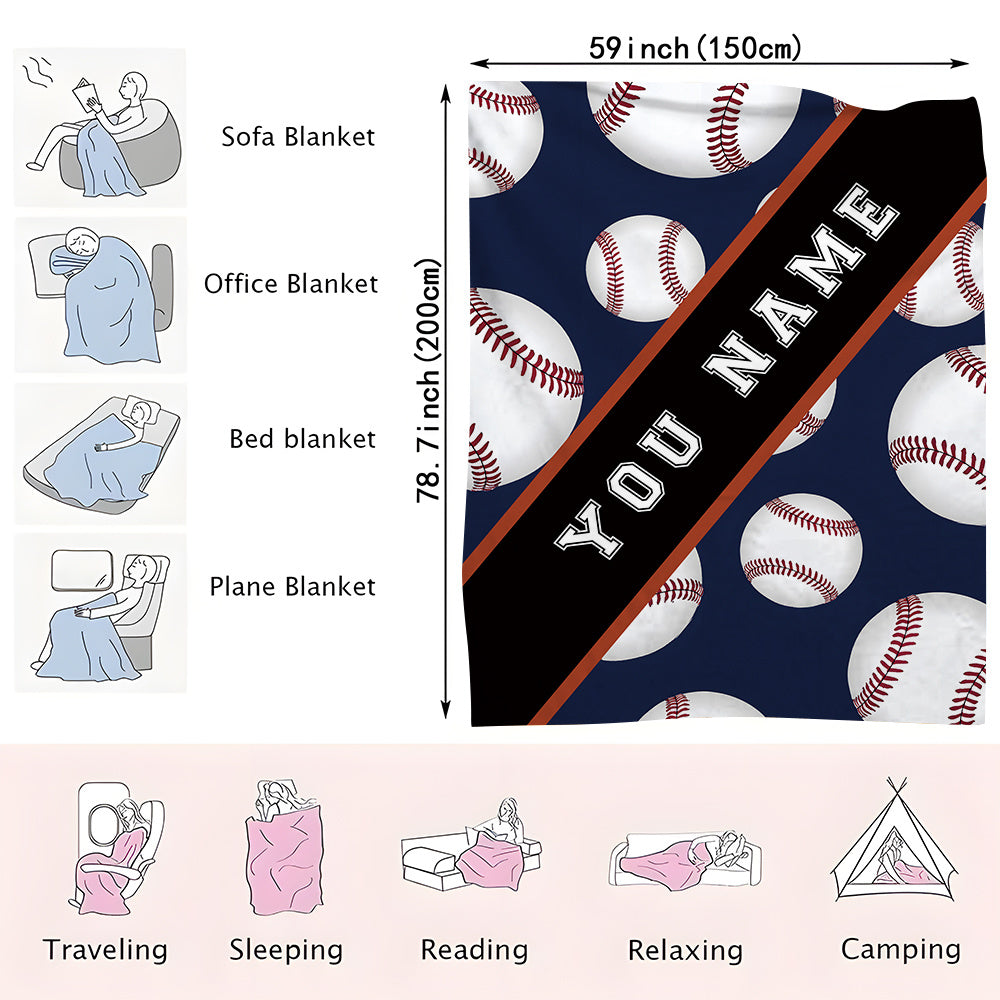 Personalized Sports Theme Cozy Polyester Flannel Blanket - Custom Name Included! Perfect for all Seasons, Machine Washable, Great for Gifting, and Versatile for Any Use.