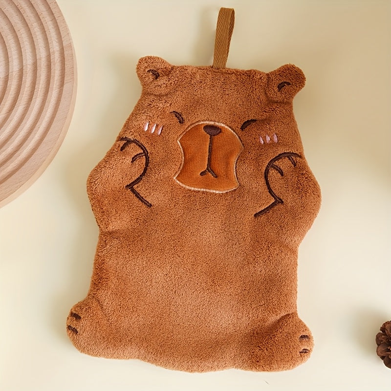 Cartoon Capybara Hand Towels: Soft, Quick-Drying Coral Fleece for Kitchen and Bathroom, Hangable.