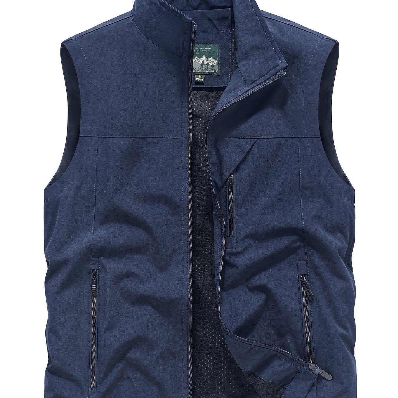 Men's sleeveless jacket with zipper pockets, stand collar vest for outdoor activities in spring, summer, and fall.