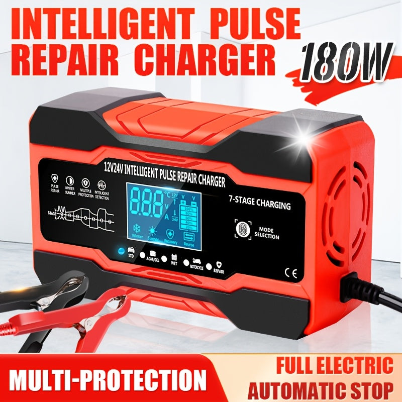 RJTIANYE 180W Intelligent Pulse Repair Charger for 12V/24V car batteries with multi-protection and electric stop function.