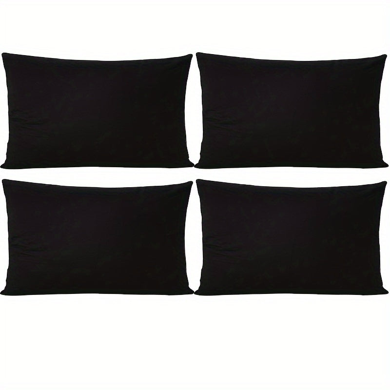 4 white pillow covers, 18x18 inches, solid color, soft velvet modern design for living room, bedroom, or sofa.