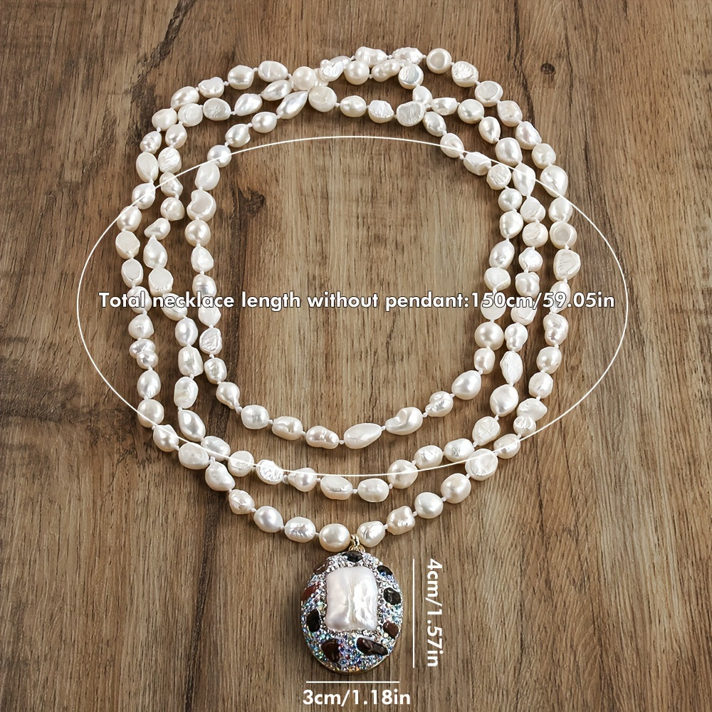 Embrace a Bohemian Vacation Vibe with our 150CM Natural Baroque Biwa Pearl Pendant Necklace featuring Freshwater Pearls. Perfect for August Birthdays, this piece is free of plating and perfect for daily wear or music festivals. It's the ideal accessory