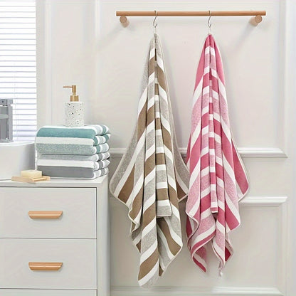 6-piece set of soft, quick-dry striped towels with high absorbency, ideal for home, hotel, spa, beach, gym, or yoga. Features a contemporary geometric space theme in knit fabric, weighing 280gsm.